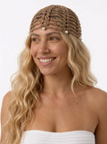 Crochet headpiece - Tan with Pearls