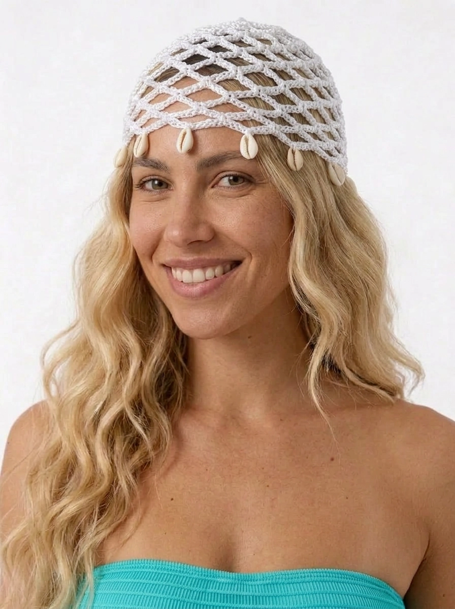 Crochet headpiece - White with Pearls