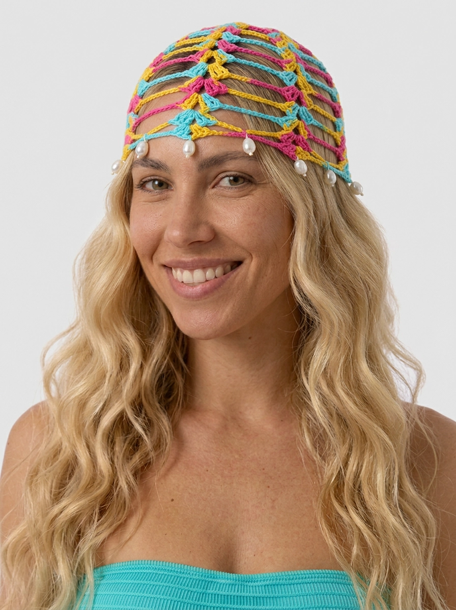 Crochet headpiece - Multi Color with pearls